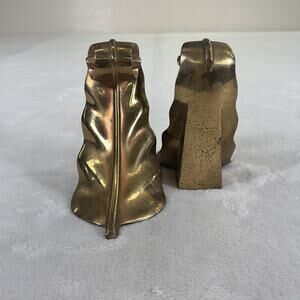 VTG Pair Brass Feather Scroll Plume Bookends PMC Philadelphia Metal Hand Cast